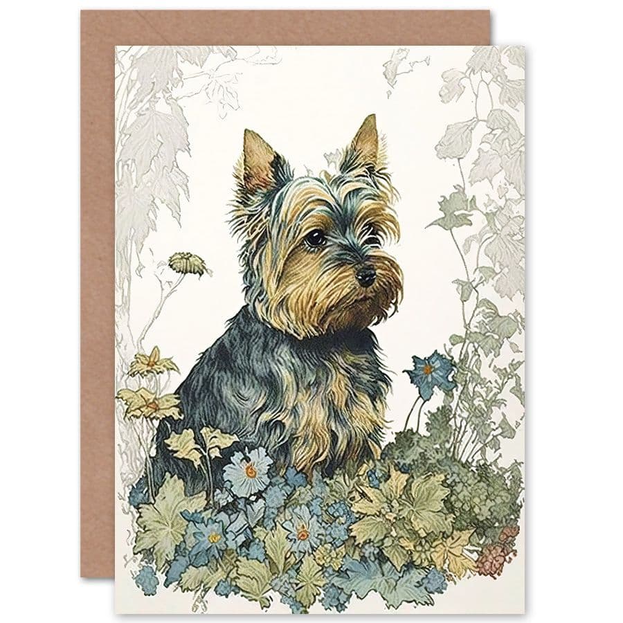Birthday Card Yorkshire Terrier Dog Wildflowers Watercolour Art Birthday
