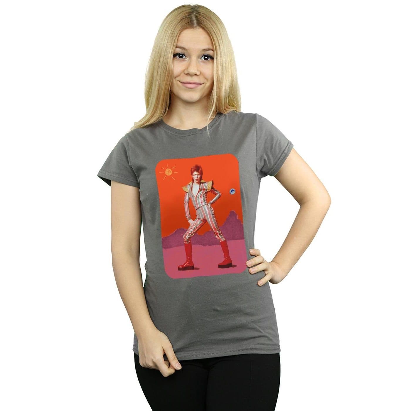 David Bowie Women's On Mars Cotton T-Shirt in Charcoal | Size: Small