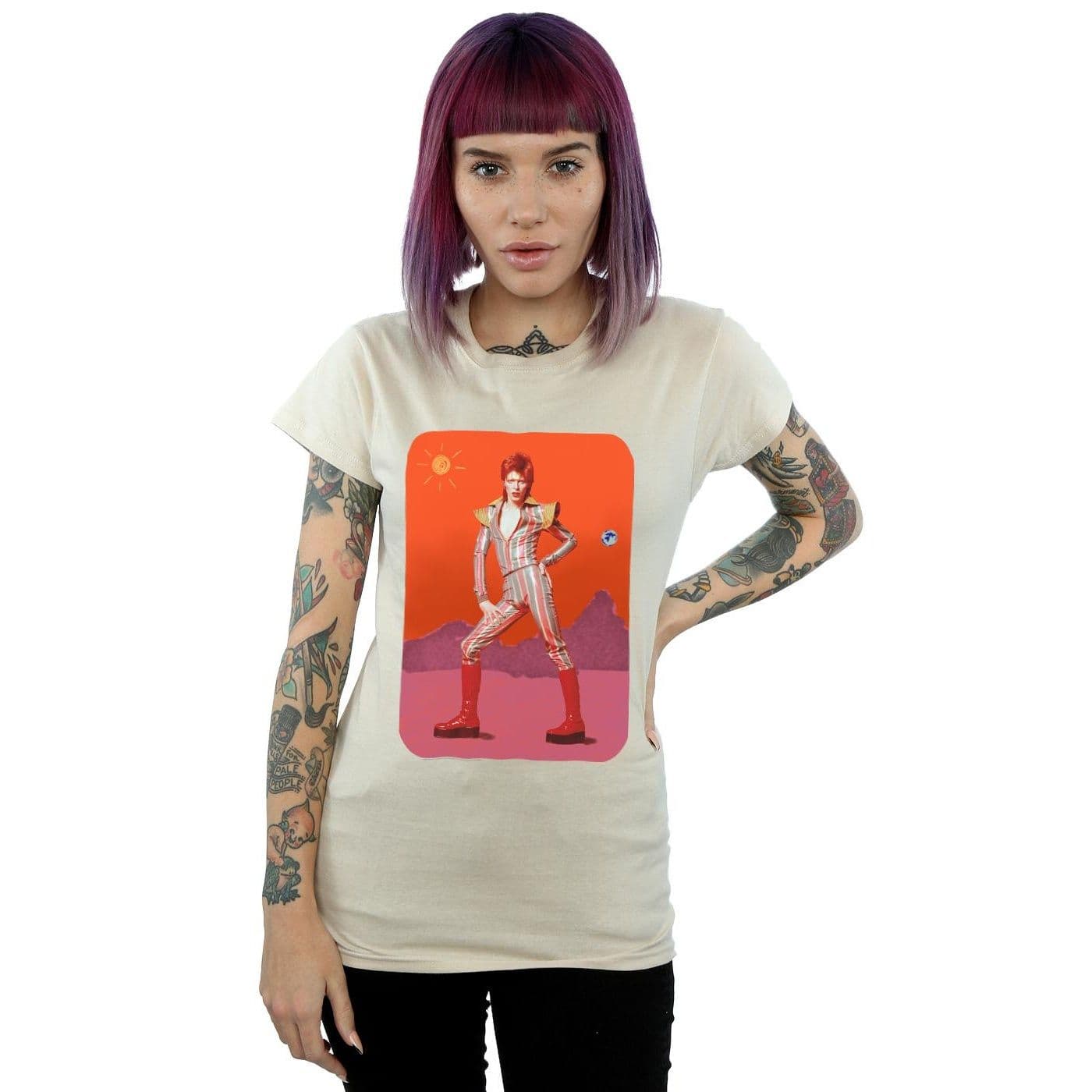 David Bowie Women's On Mars Cotton T-Shirt in Light Sand | Size: 2XL