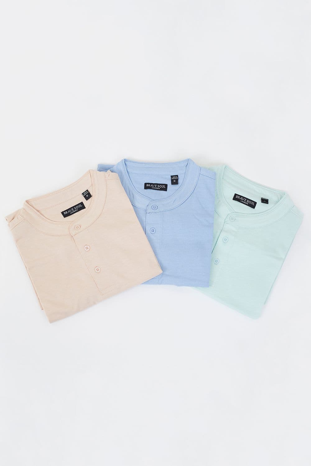 3 Pack Cotton Grandad Collar Polo Shirts
