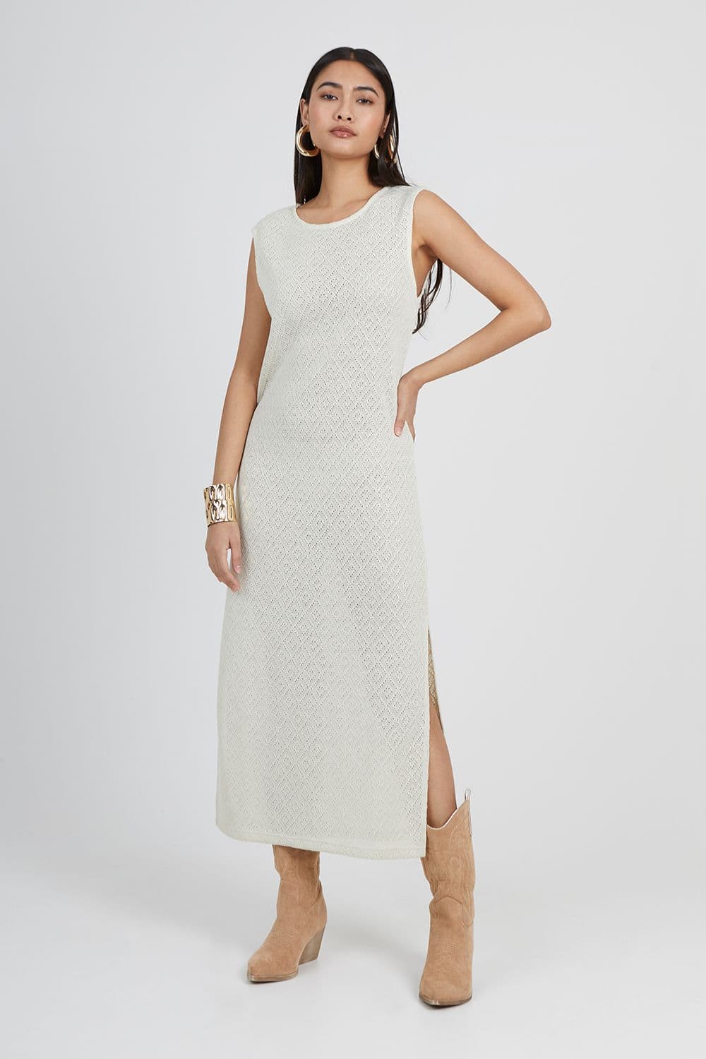 Crochet Knit Sleeveless Maxi Dress