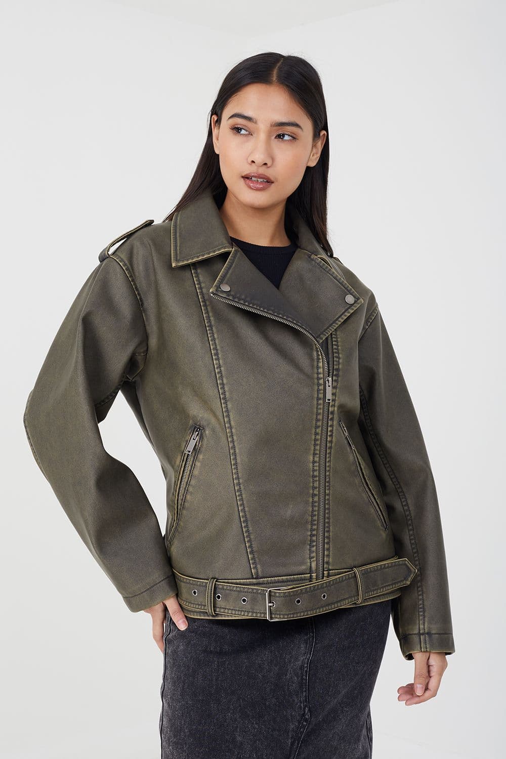 Vintage PU Oversized Biker Jacket