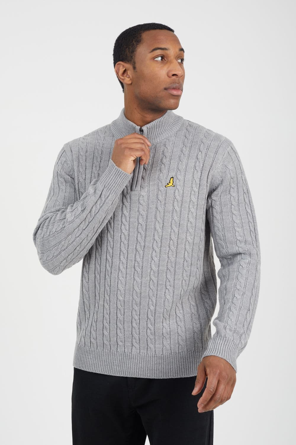 Quarter Zip Funnel Neck Cable Knit Jumper