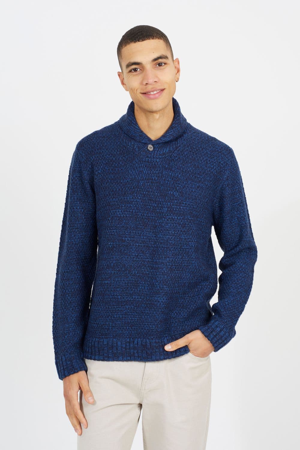 Shawl Neck Textured Knit Jumper