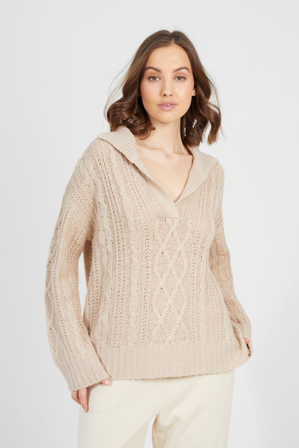 V Neck Cable Knit Jumper