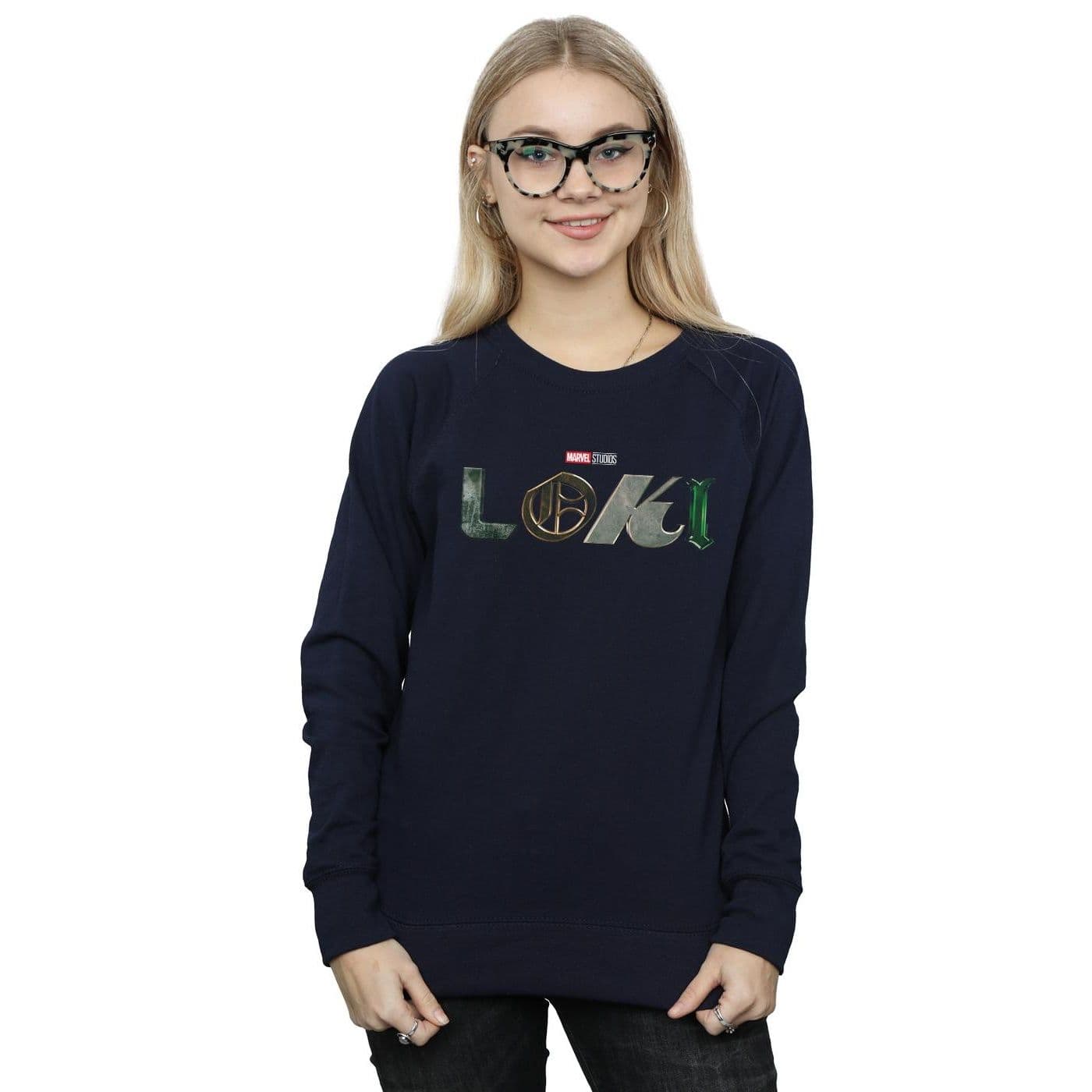 Marvel Women's Loki Logo Sweatshirt in Navy | Size: Medium