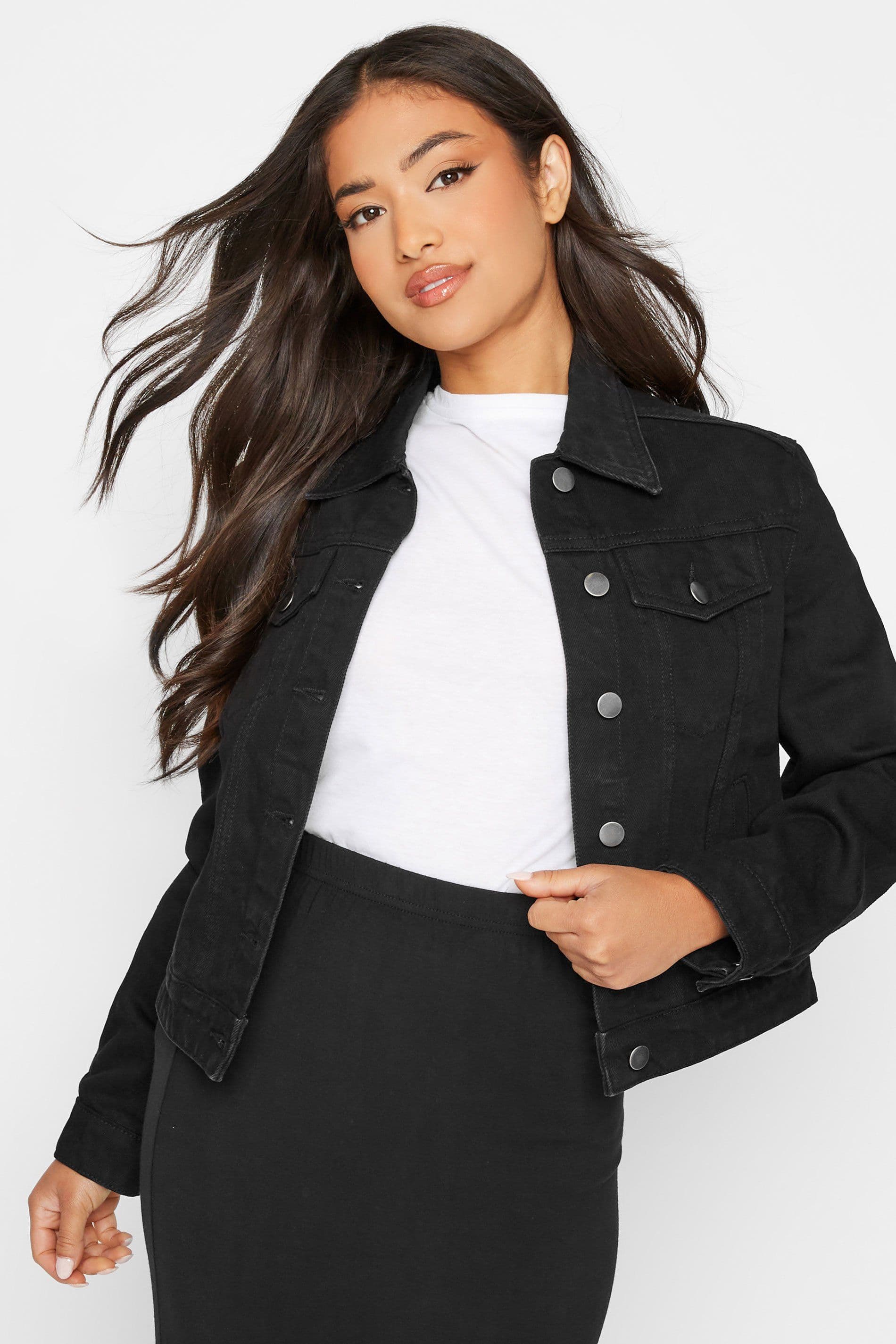 PixieGirl Women's Petite Denim Jacket in Black | Size: 14