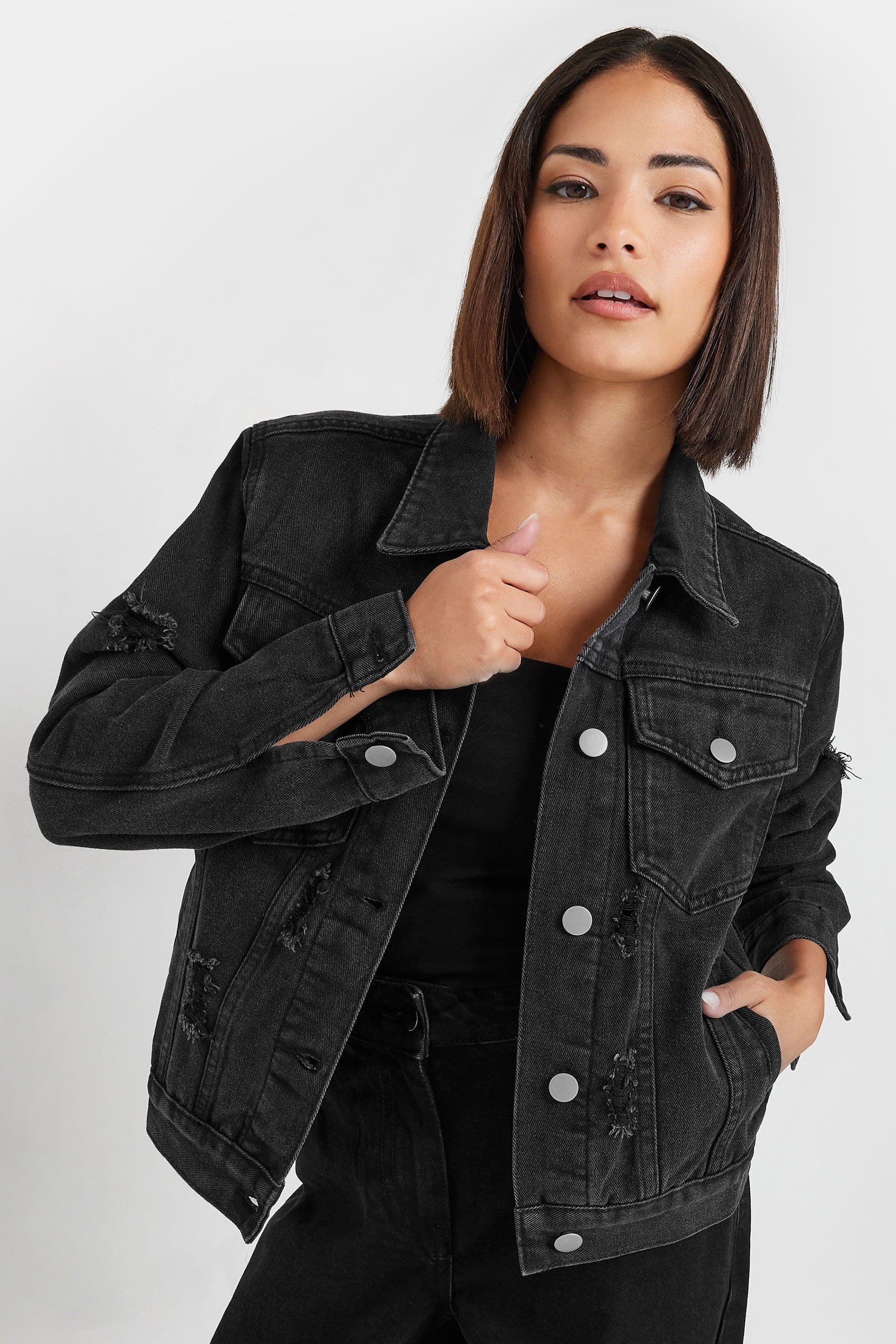 PixieGirl Women's Petite Denim Jacket in Black | Size: 14