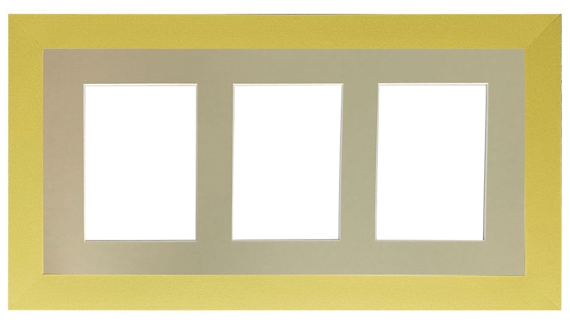 Metro Gold Frame Light Grey Mount 3 Image Sizes 7 x 5 Inch