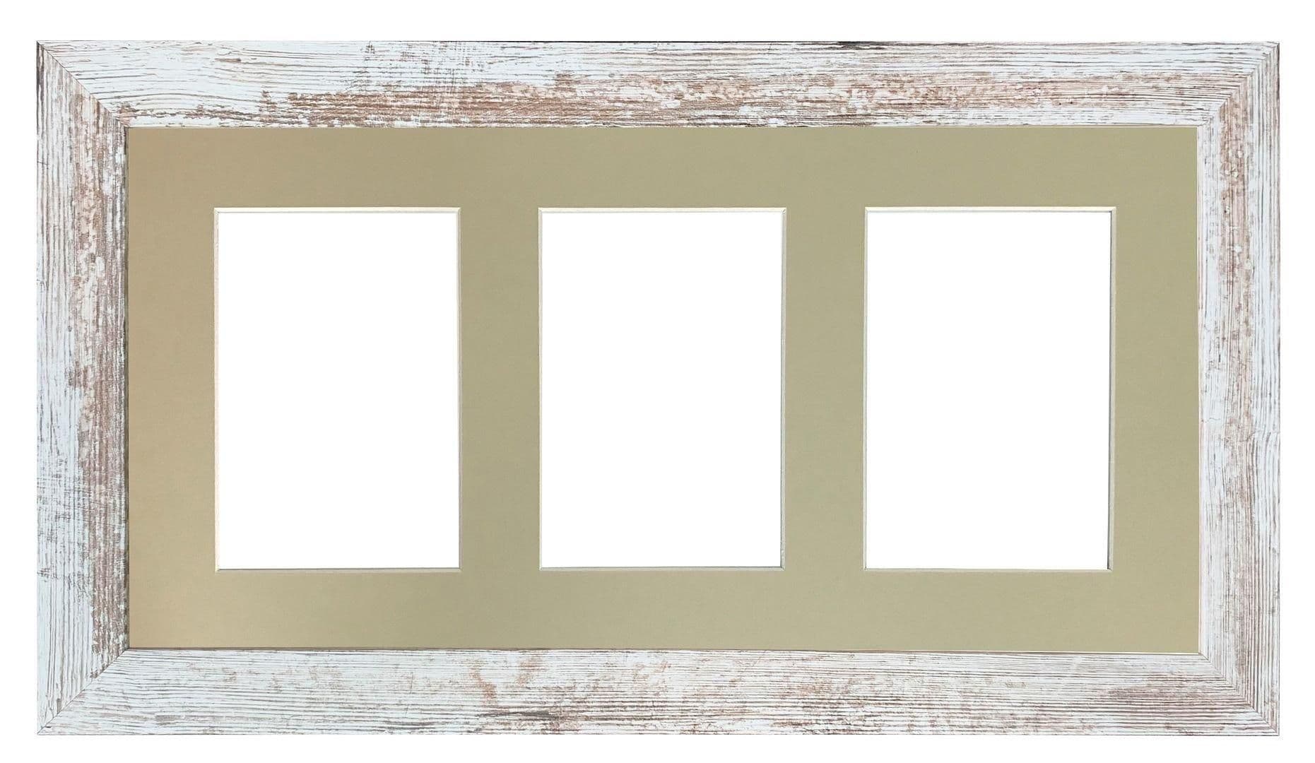 Metro Distressed White Frame Light Grey Mount 3 Image Sizes 7 x 5 Inch