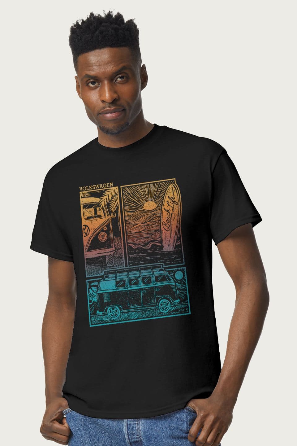 Beach Life Camper Sunset Doodle T Shirt