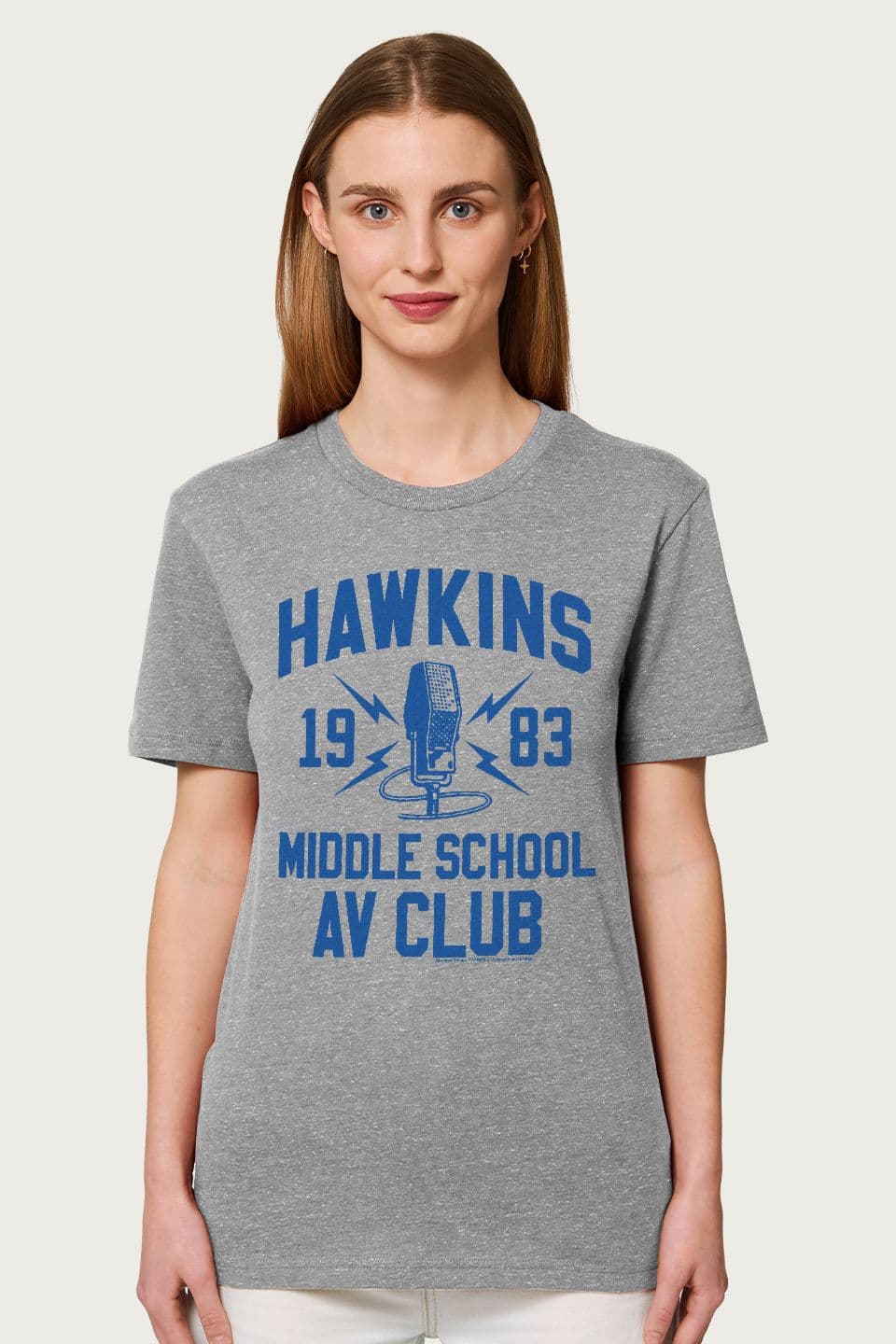 Stranger Things Women's Hawkins Middle School AV Club Relaxed Fit T-Shirt in Mid Grey | Size: Large