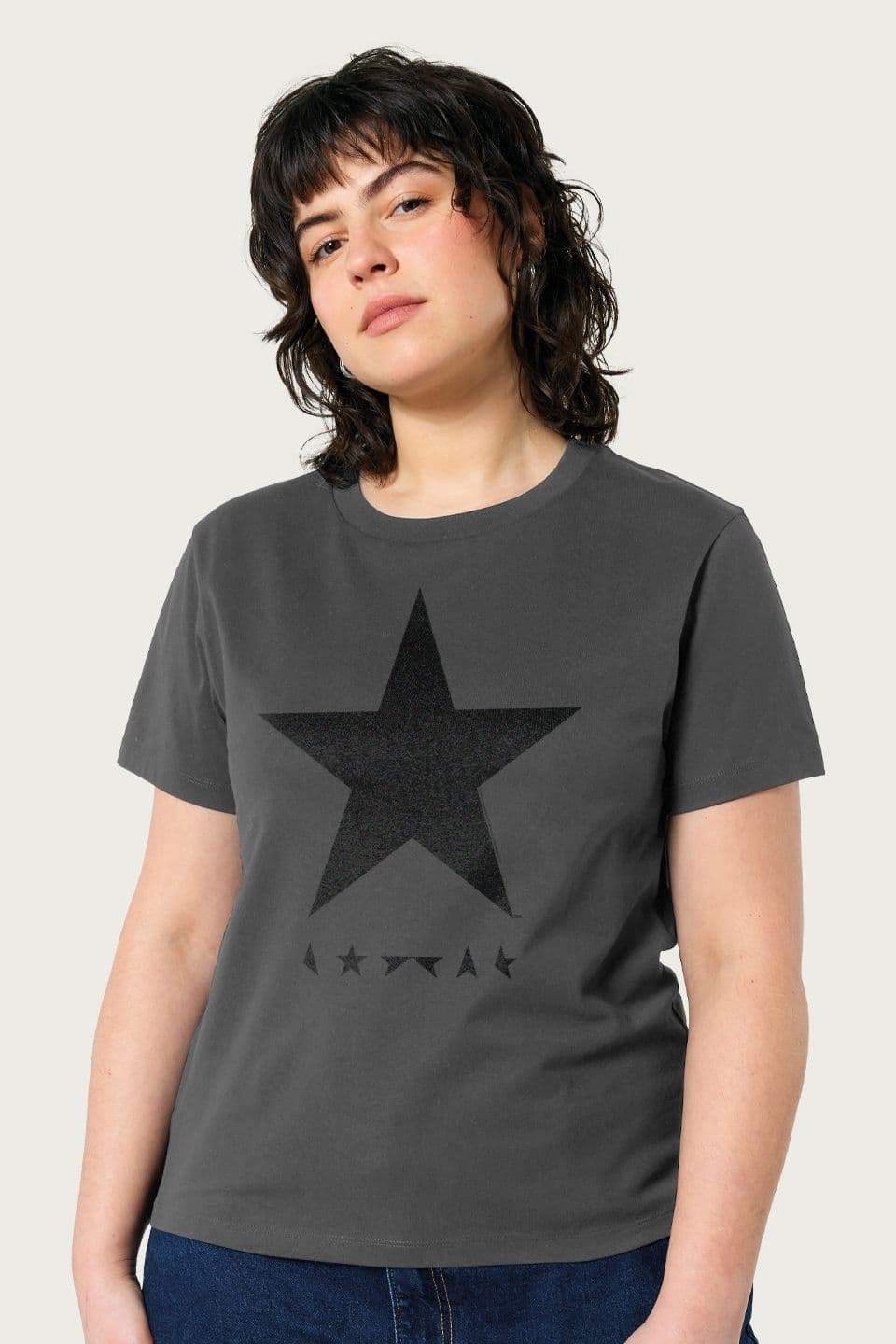 David Bowie Women's Blackstar Album Cover Relaxed Fit T-Shirt in Charcoal | Size: 2XL