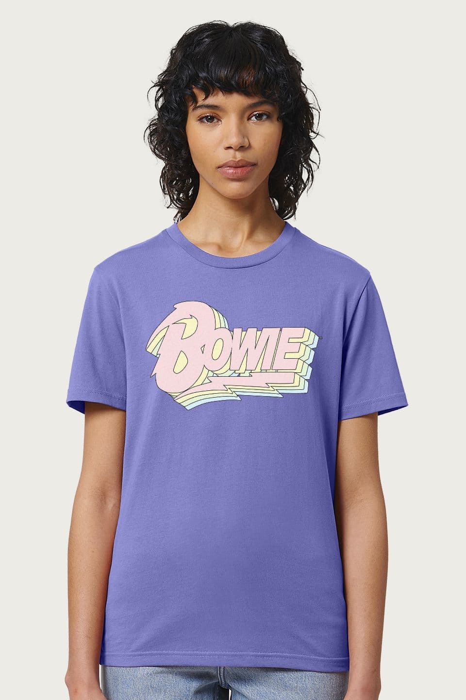 David Bowie Women's Pastel Logo Relaxed Fit T-Shirt in Violet | Size: Small