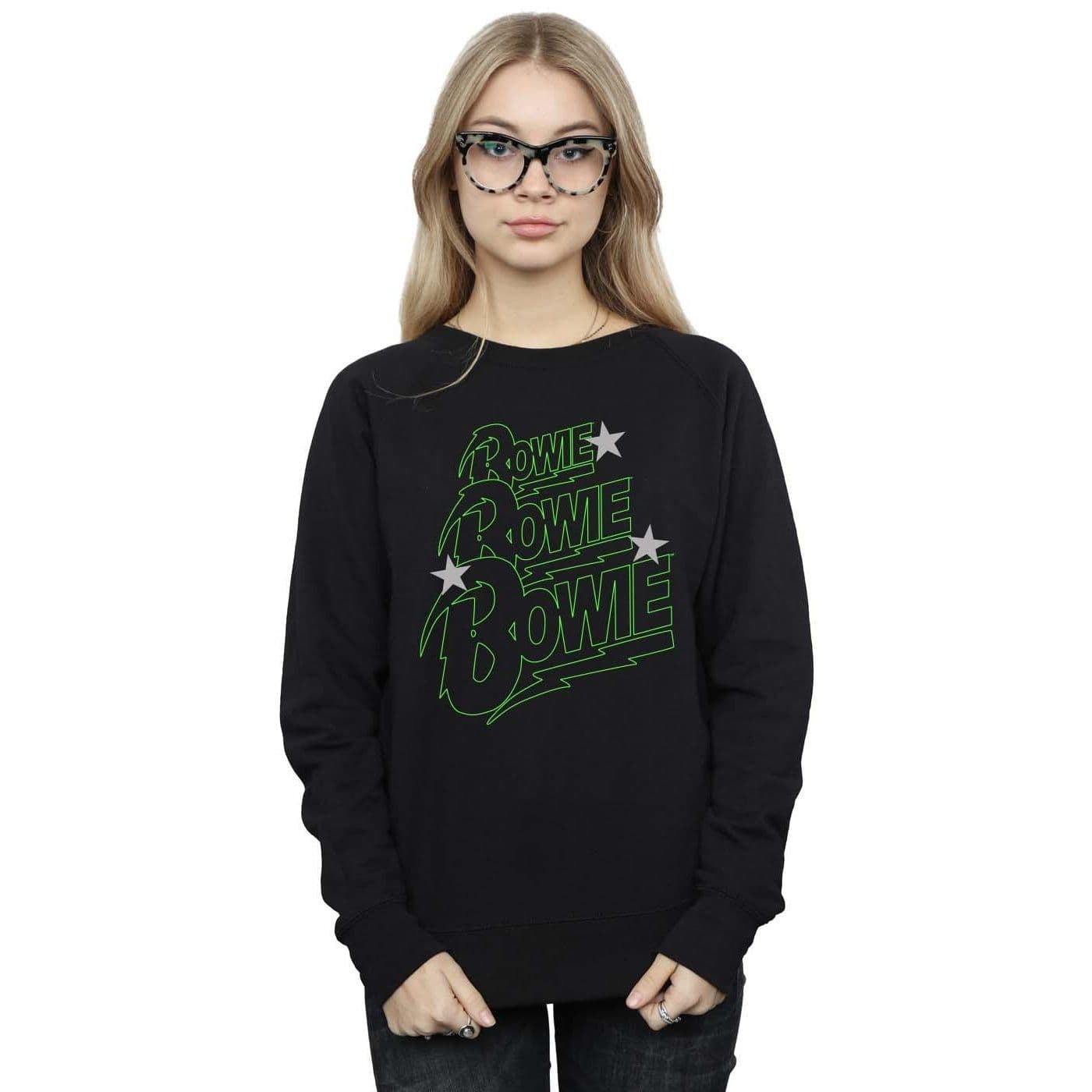 David Bowie Women's Multiple Neon Logo Sweatshirt in Black | Size: Small