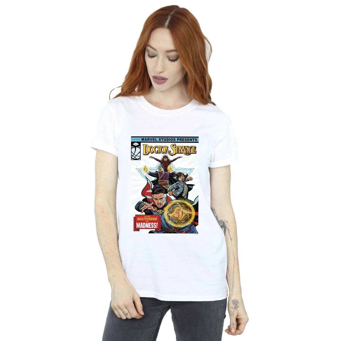 Marvel Women's Doctor Strange Comic Cover Cotton Boyfriend T-Shirt in White | Size: 2XL