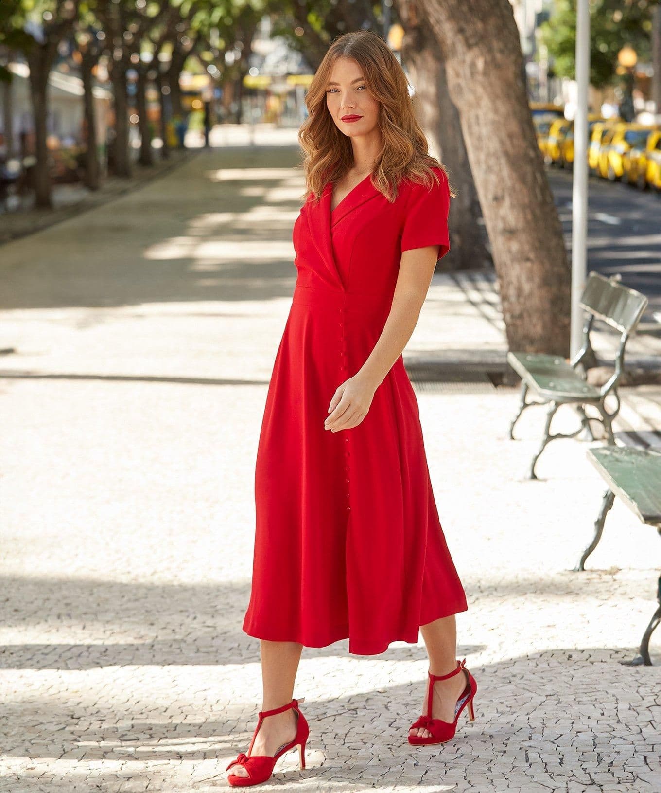 Collared Wrap Front Vintage Midi Dress