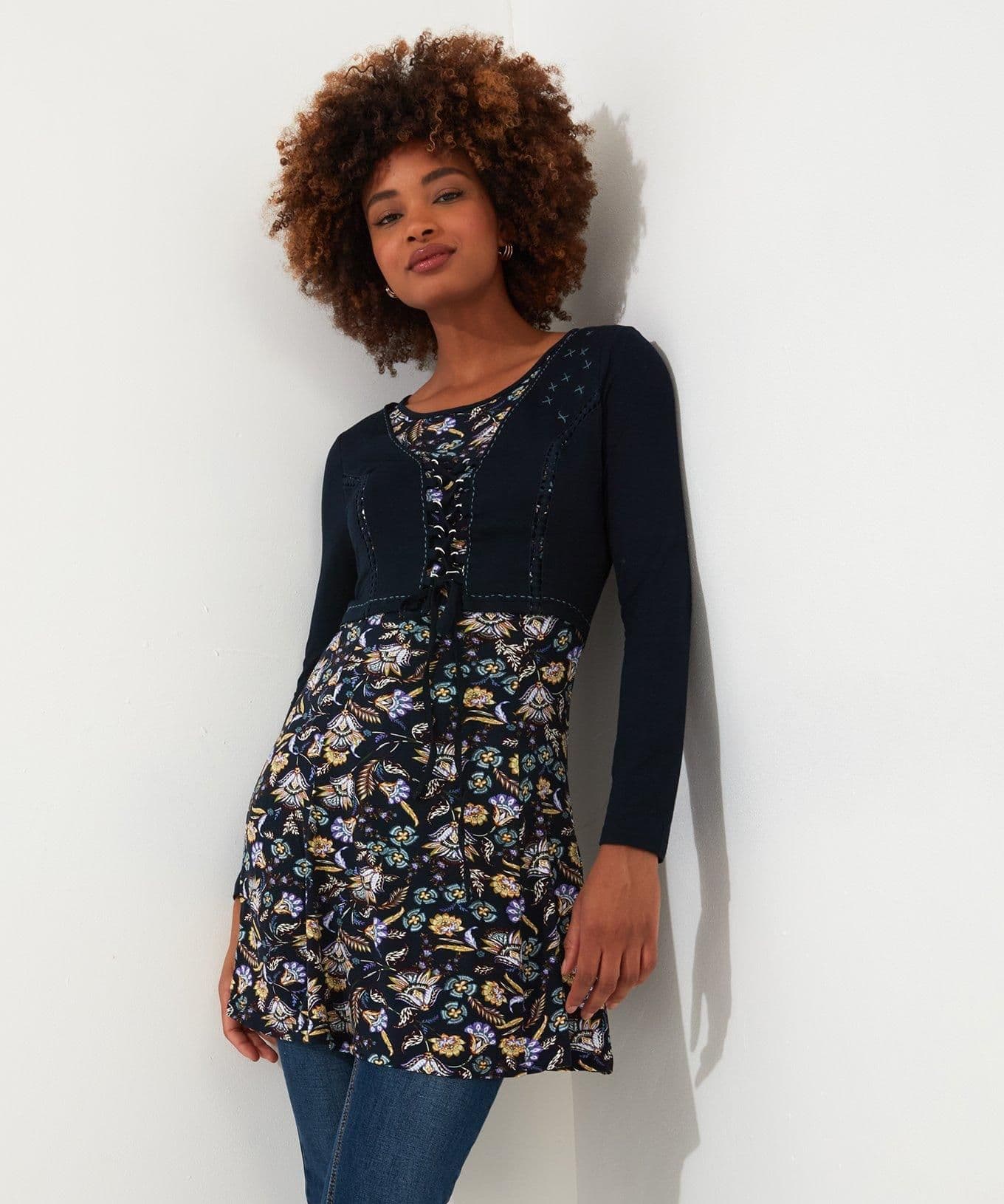 Floral Mock Cardigan Layered Tunic