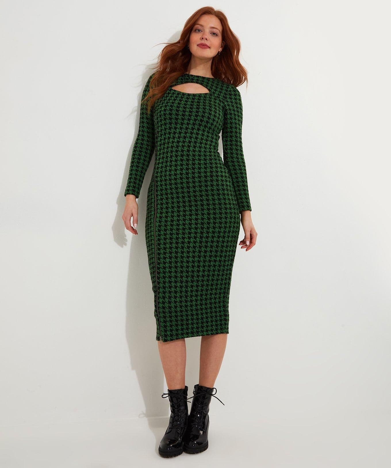 Petite Zip Front Jacquard Bodycon Dress