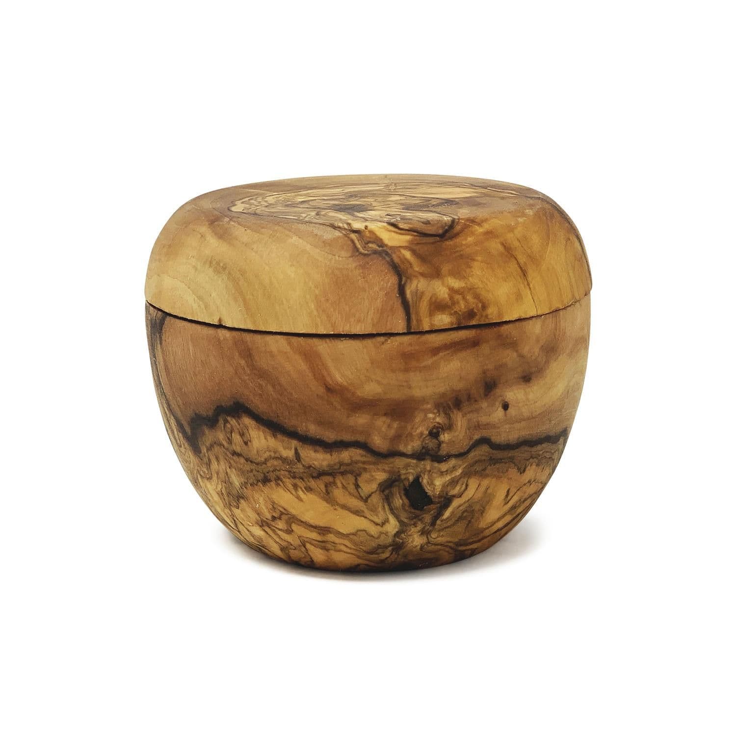 Olive Wood Natural Grained Rustic Kitchen Dining Salt/Sugar Pot w/ Lid (H) 7cm