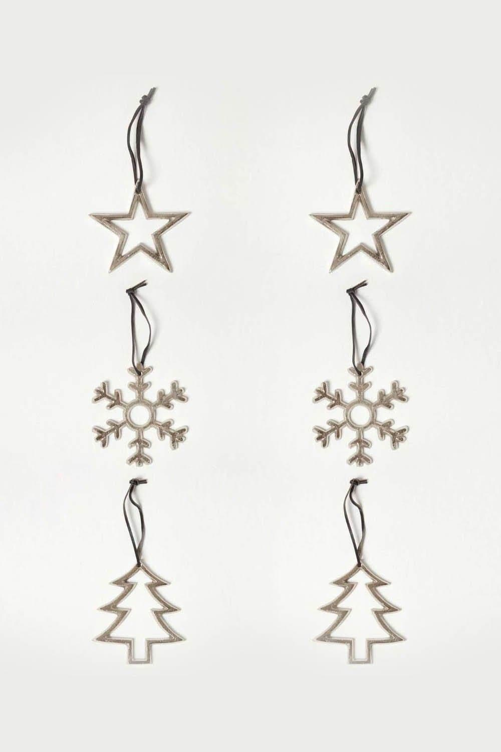 Set 3 Christmas Ornaments Star Tree Snowflake