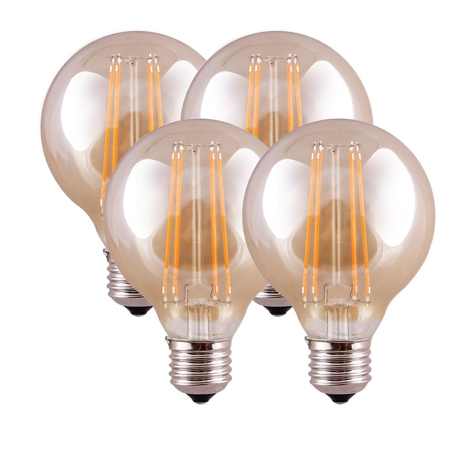 8 Watts G95 E27 LED Bulb Amber Globe Warm Dimmable Pack 4