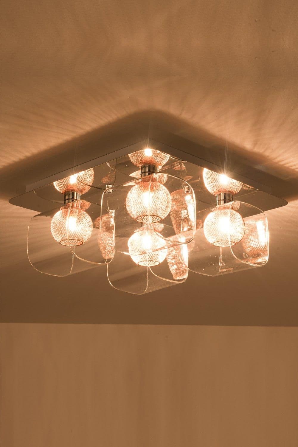 Polished Chrome Ceiling Light Decorative Inner mesh glass Shades