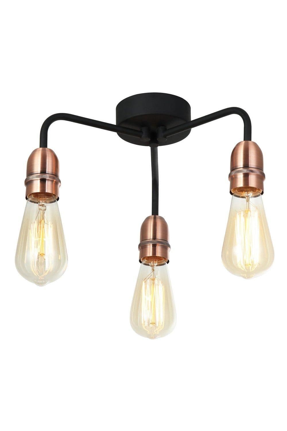 3 Light Semi Flush Ceiling Light E27 ES Bulb Cap Dimmable Drop Arms
