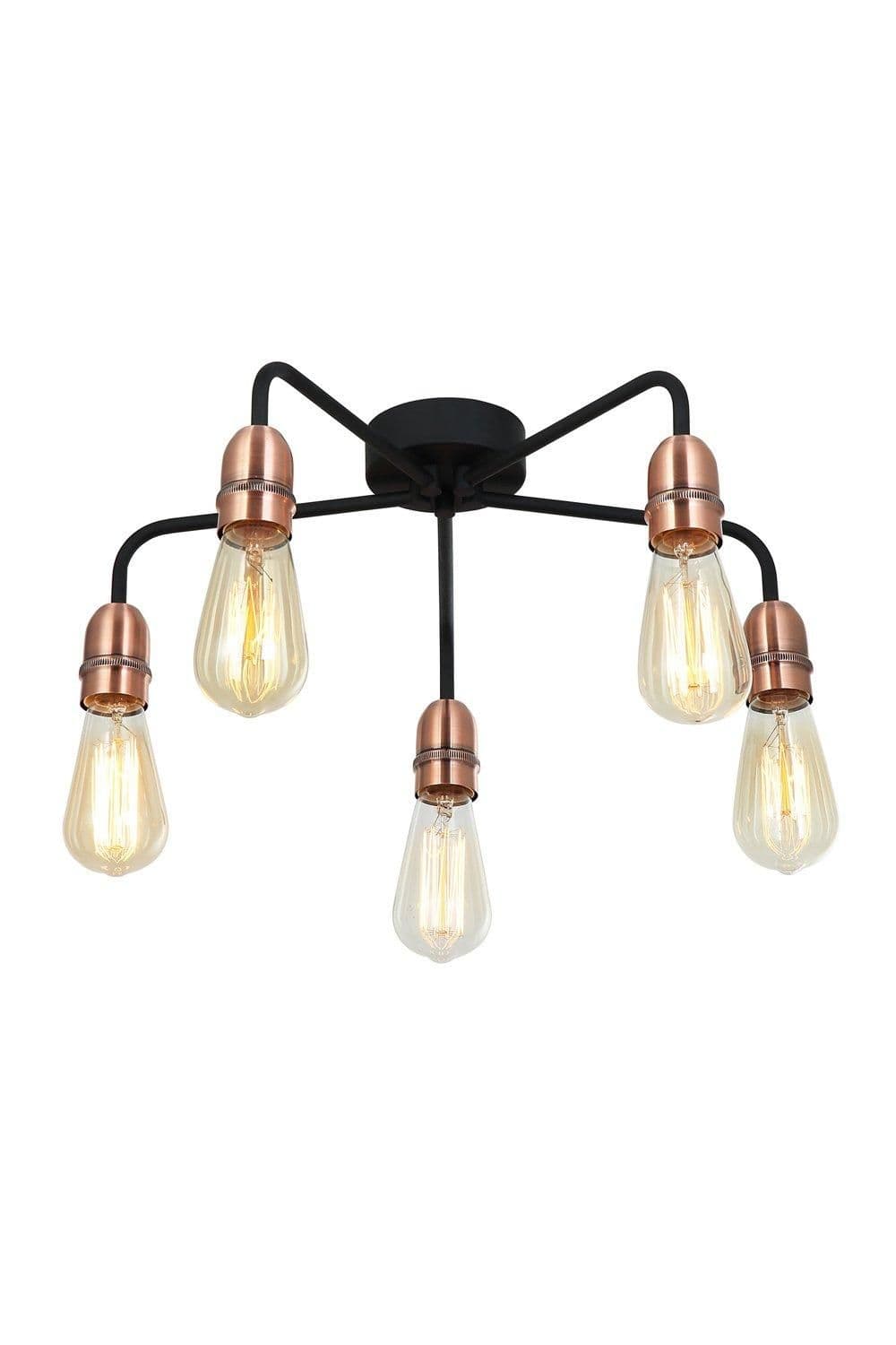 5 Light Semi Flush Ceiling Light E27 ES Bulb Cap Dimmable Drop Arms