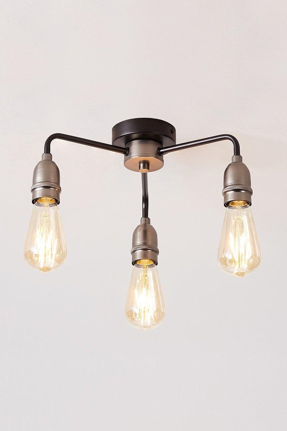 3 Light Semi Flush Ceiling Light E27 ES Cap Dimmable