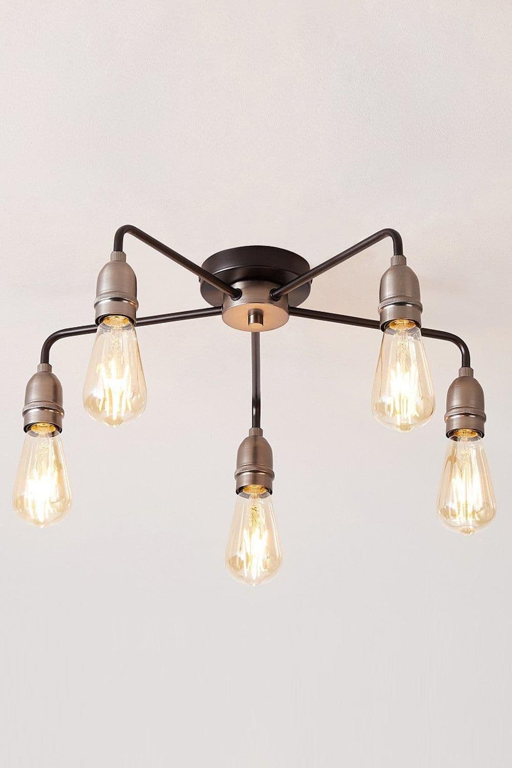 5 Light Semi Flush Ceiling Light E27 ES Cap Dimmable