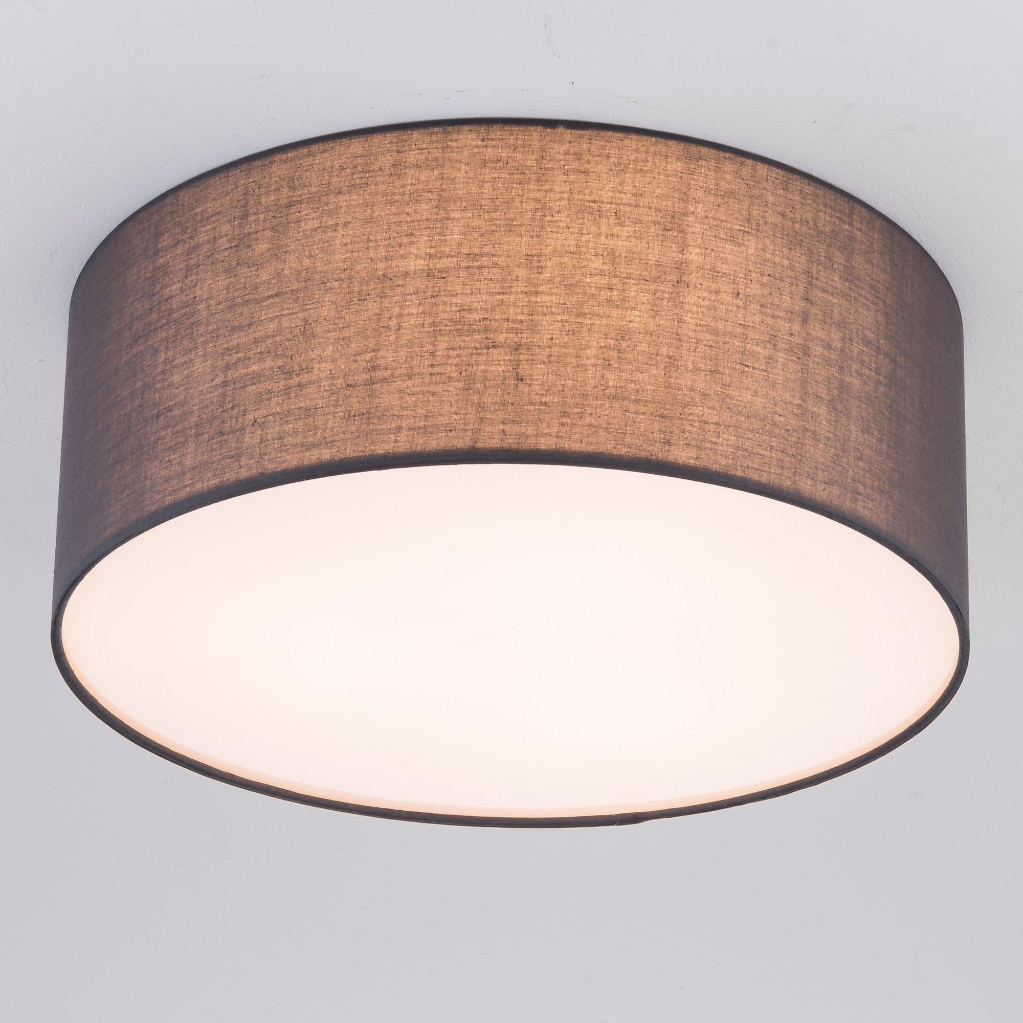 Three Light Flush Fabric Drum Ceiling Light