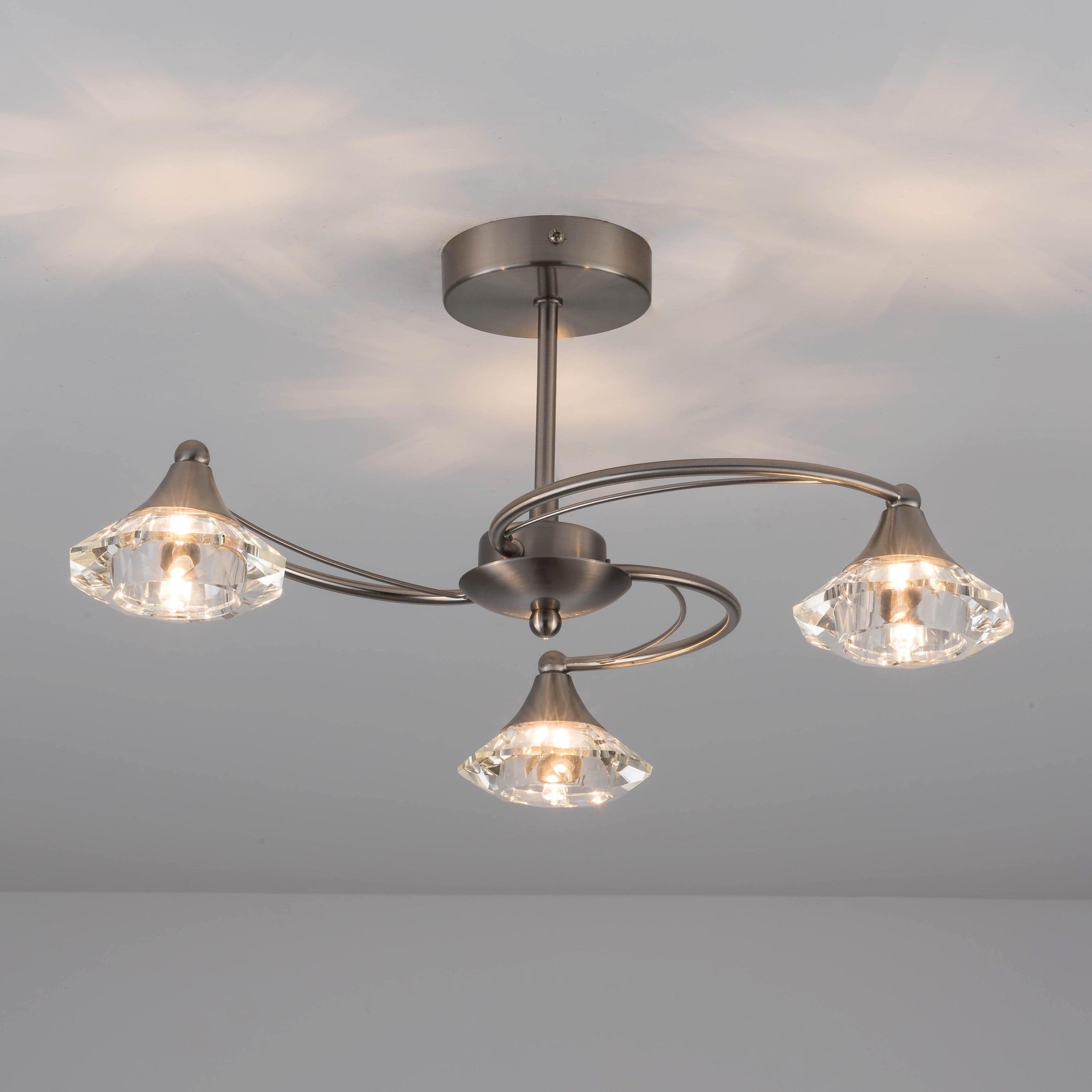 3 Light Semi Flush Ceiling Light Satin Nickel Finish