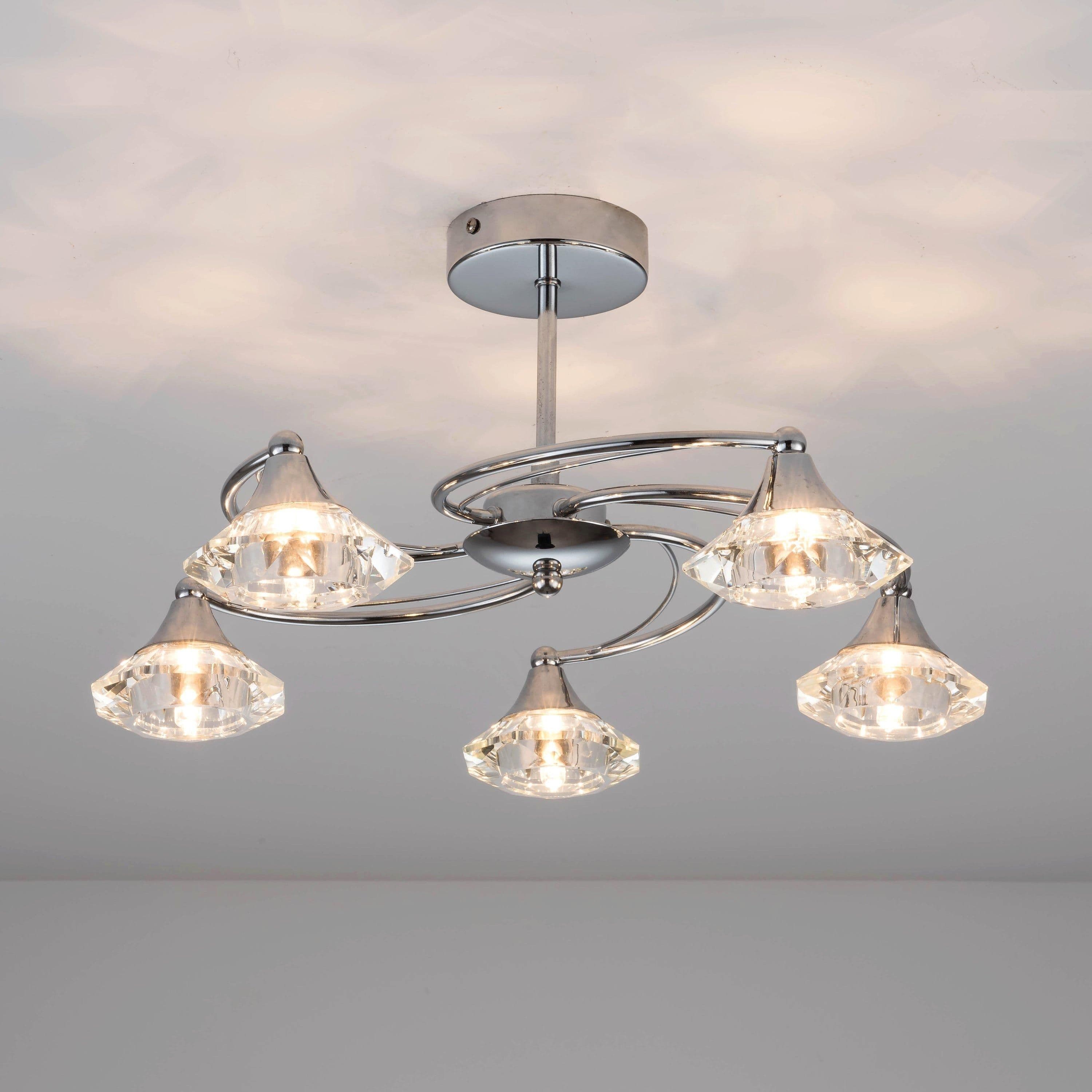 Polished Chrome Spiral 5 Light Semi Flush Ceiling Light