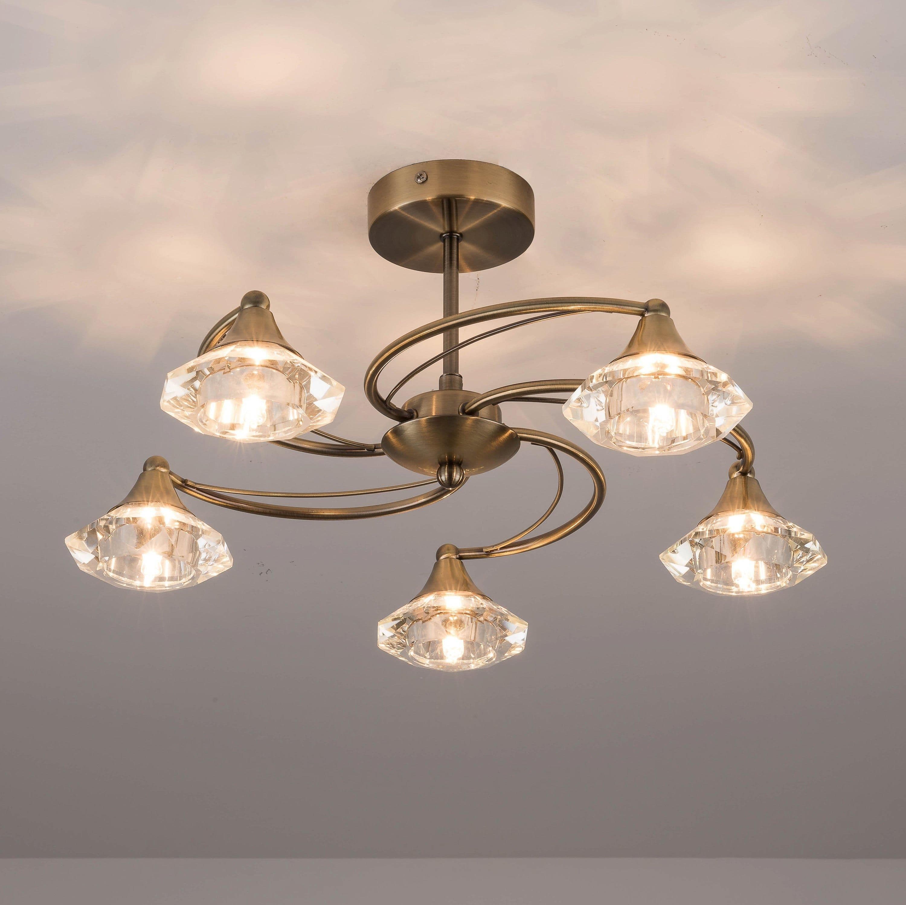 Spiral 5 Light Semi Flush Ceiling Light Antique Brass