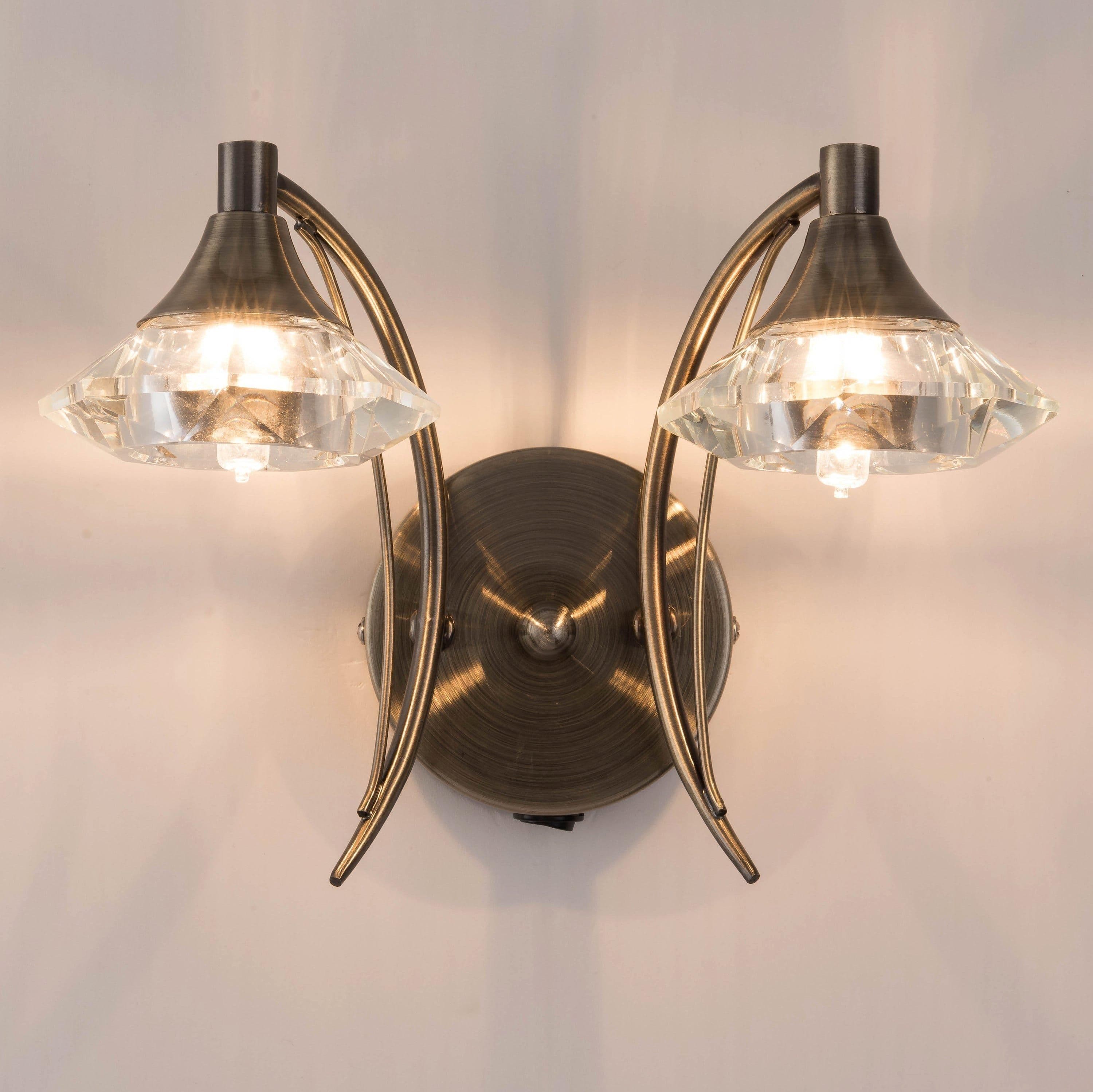 Double Wall Light Sconce Antique Brass Finish