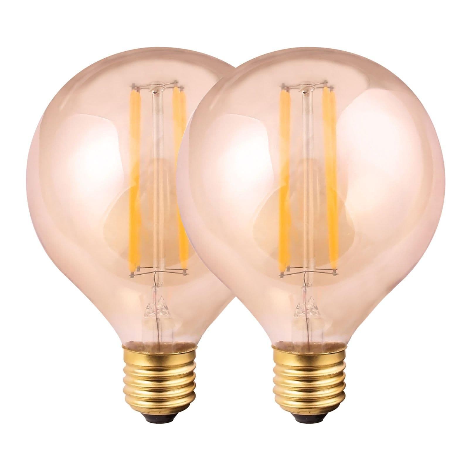 8 Watts G125 E27 LED Bulb Amber Globe Warm Dimmable Pack 2