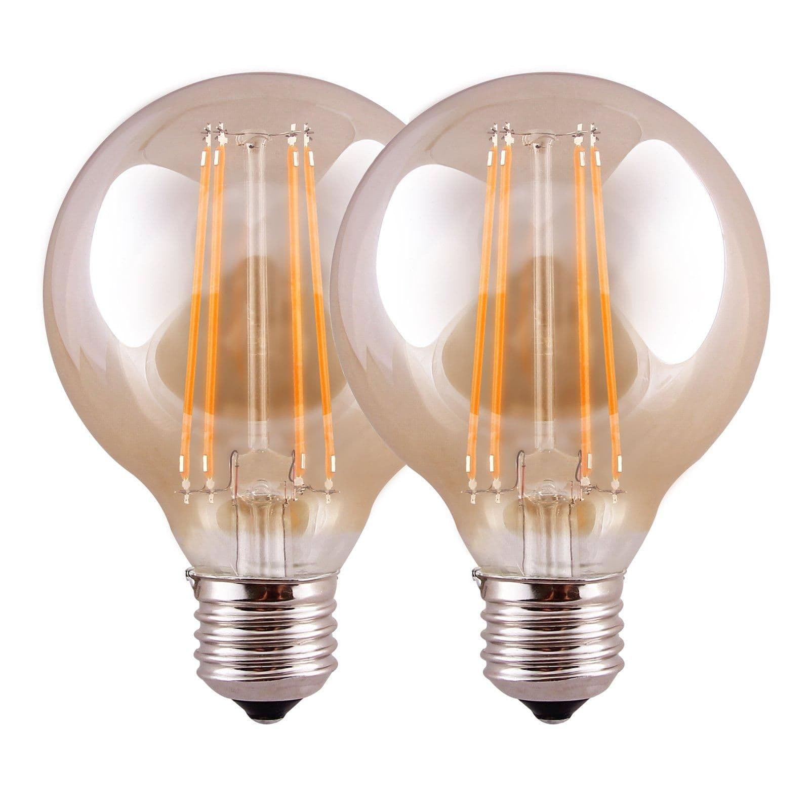 8 Watts G95 E27 LED Bulb Amber Globe Warm Dimmable Pack 2