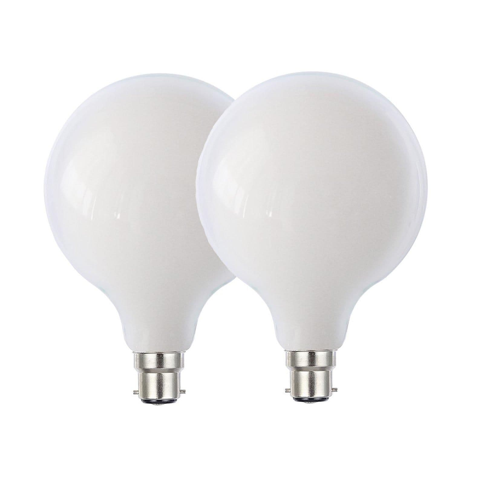 8 Watts G125 B22 BC Bayonet LED Bulb Opal Finish Warm Dimmable Pack 2