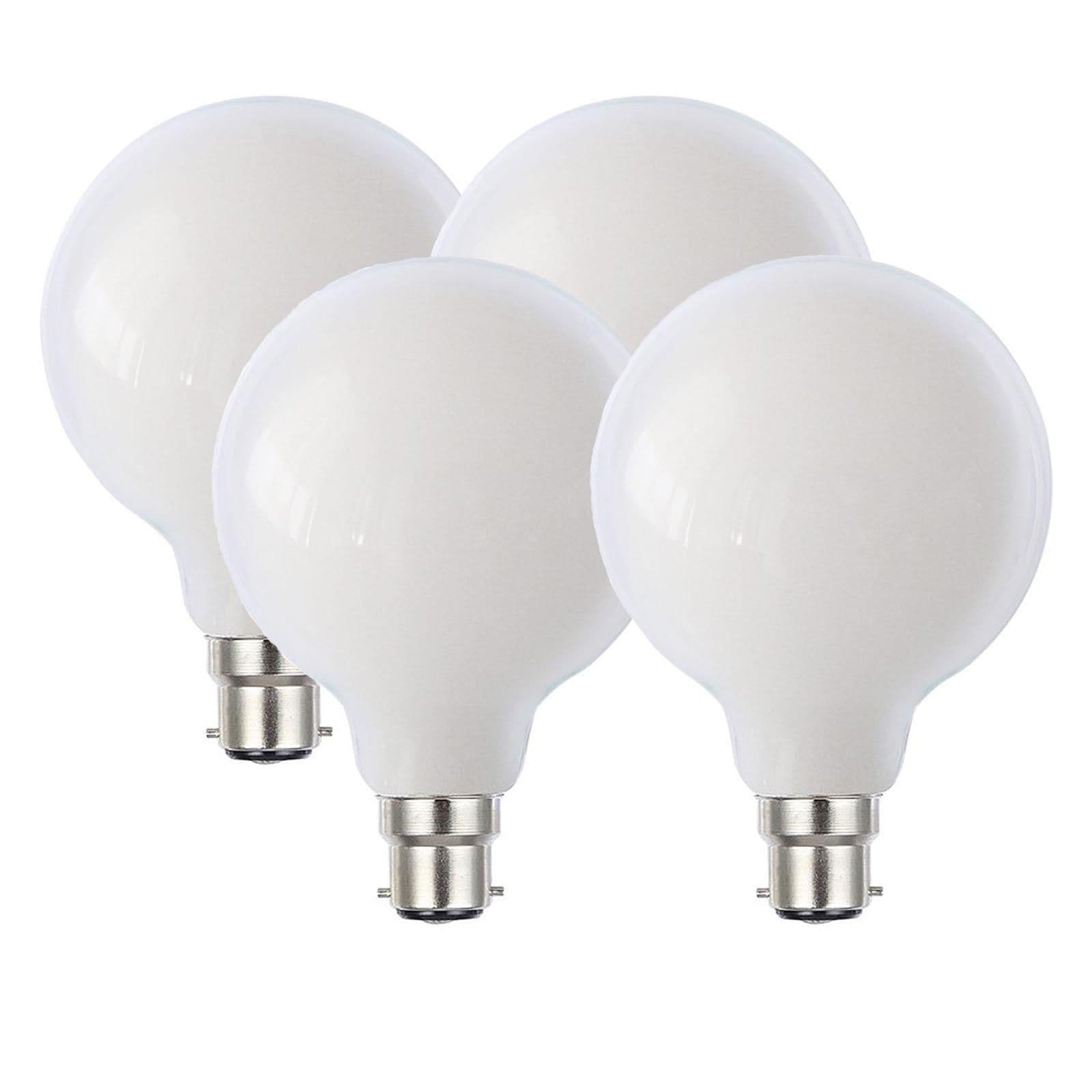 8 Watts G95 B22 BC Bayonet LED Bulb Opal Globe Warm 3000K Dimmable Pack 4