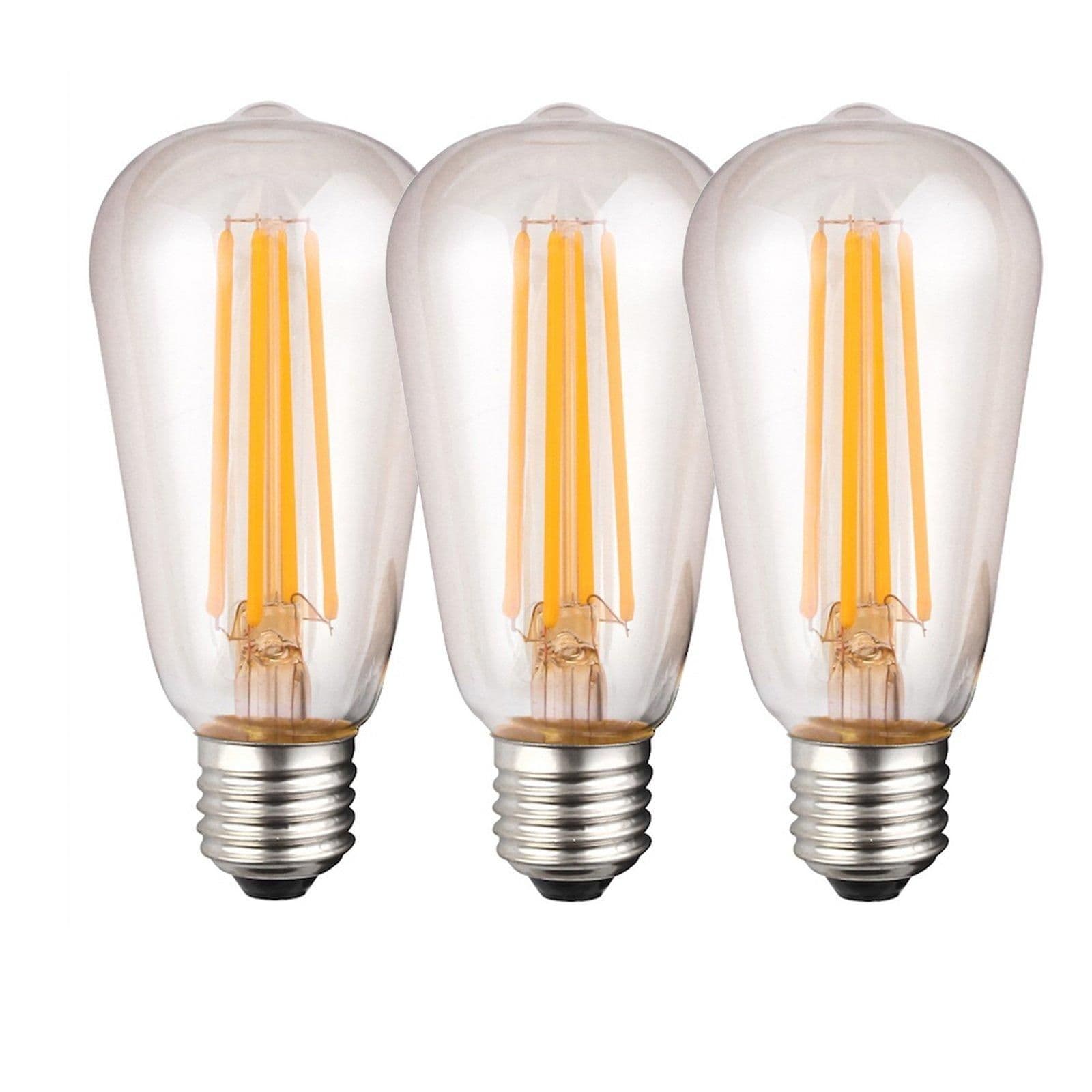 8 Watts ST64 E27 LED Bulb Clear Warm Dimmable Pack 3