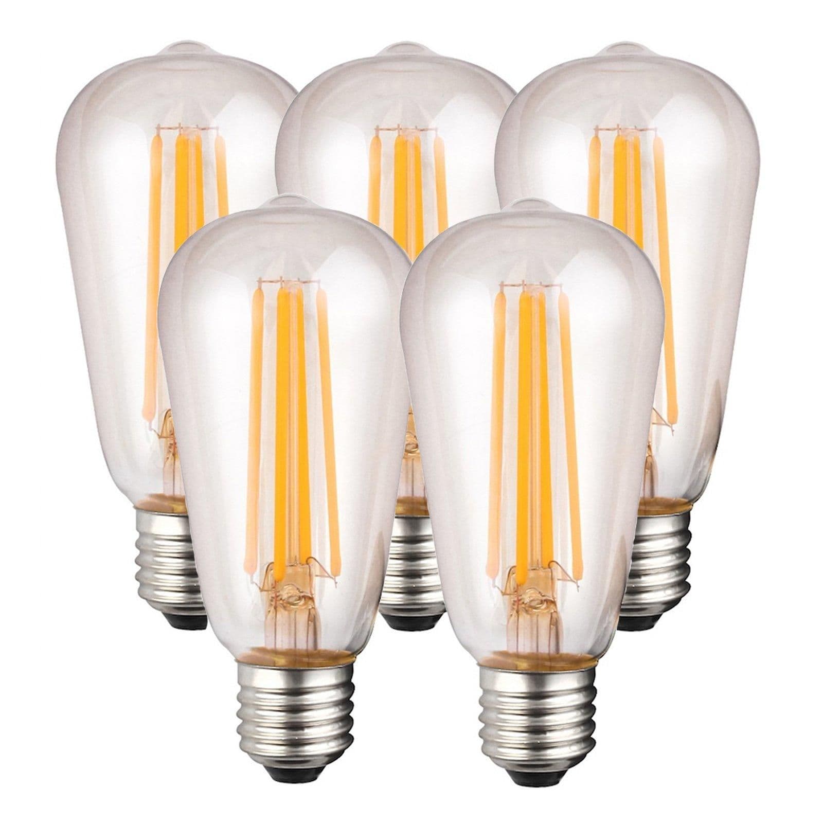 8 Watts ST64 E27 LED Bulb Clear Warm Dimmable Pack 5