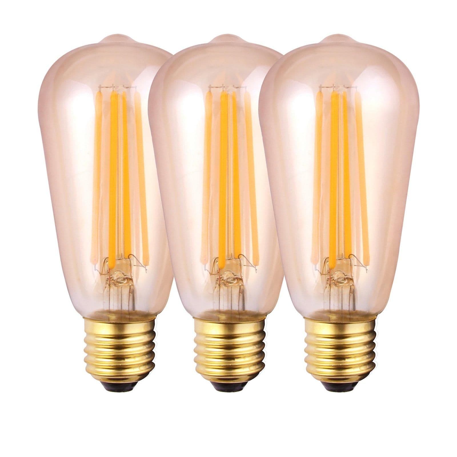 8 Watts ST64 E27 LED Bulb Amber Warm Dimmable Pack 3