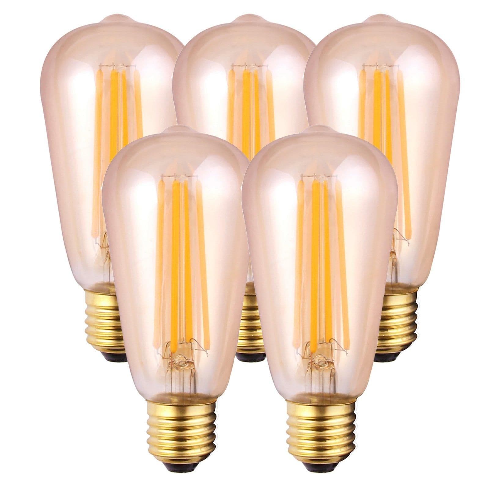 8 Watts ST64 E27 LED Bulb Amber Warm Dimmable Pack 5