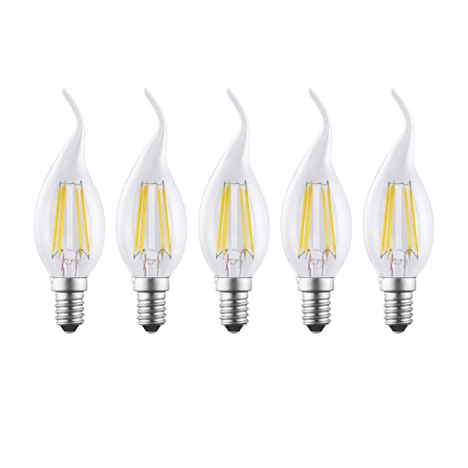 4.5 Watts E14 LED Bulb Clear Flame Tip Warm Dimmable Pack 5