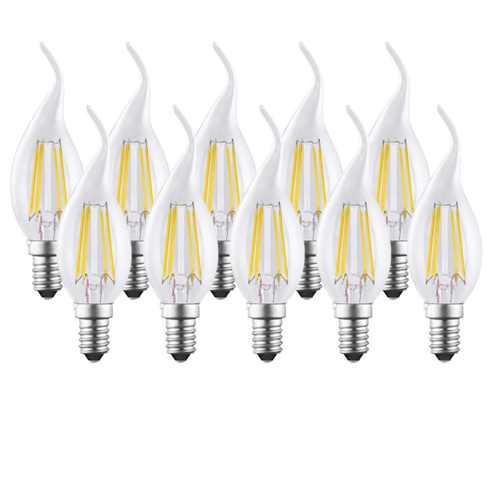4.5 Watts E14 LED Bulb Clear Flame Tip Warm Dimmable Pack 10