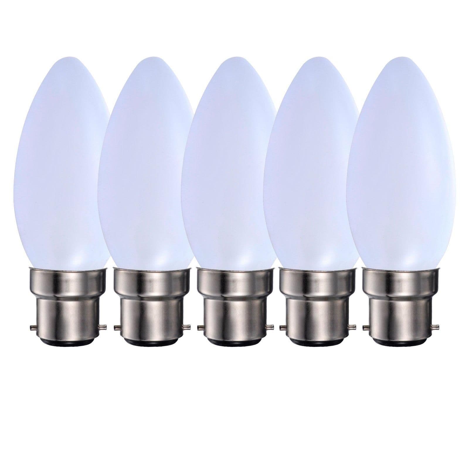 5 Watts B22 BC Bayonet LED Light Bulb Opal Candle Warm Dimmable Pack 5