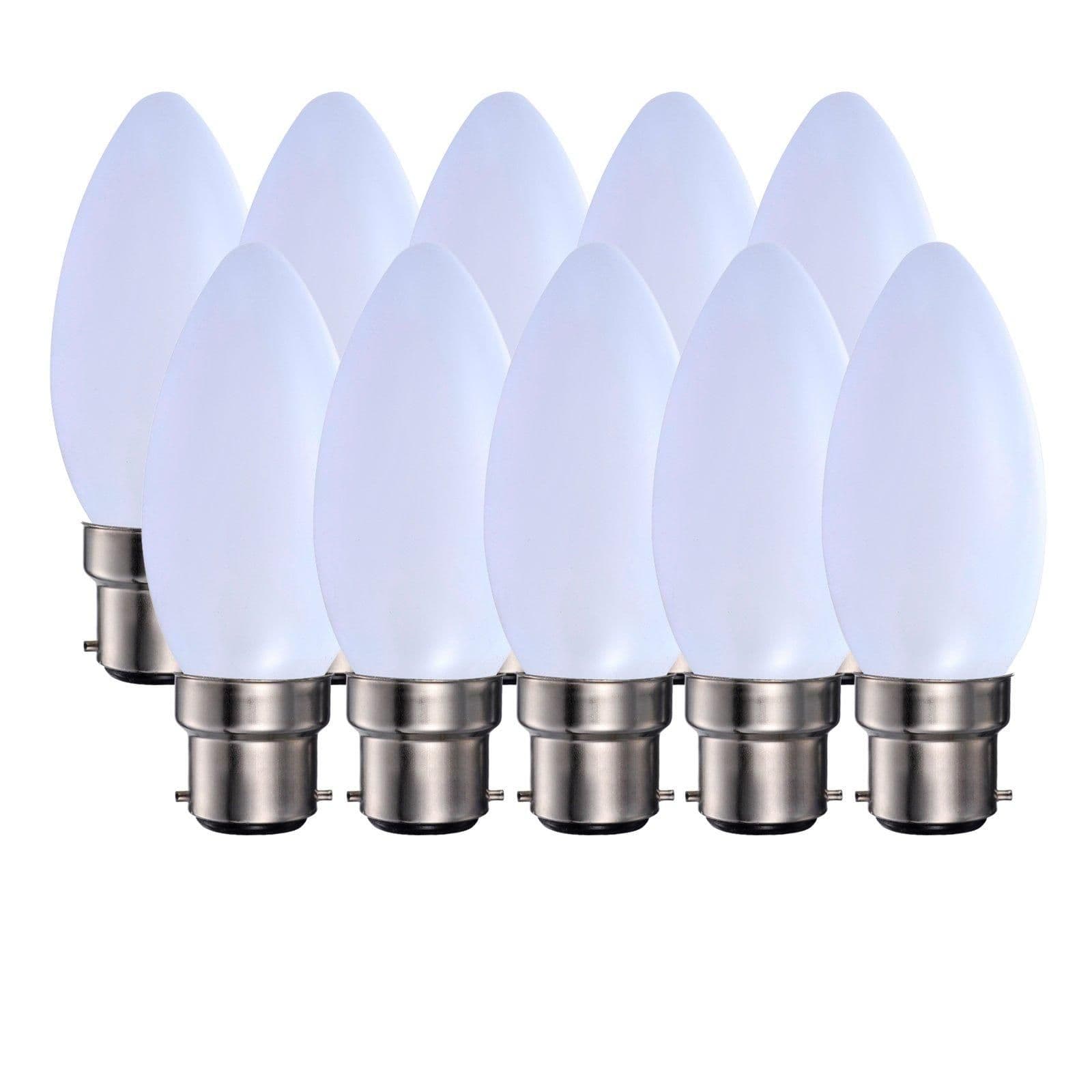 5 Watts B22 BC Bayonet LED Light Bulb Opal Candle Warm Dimmable Pack 10