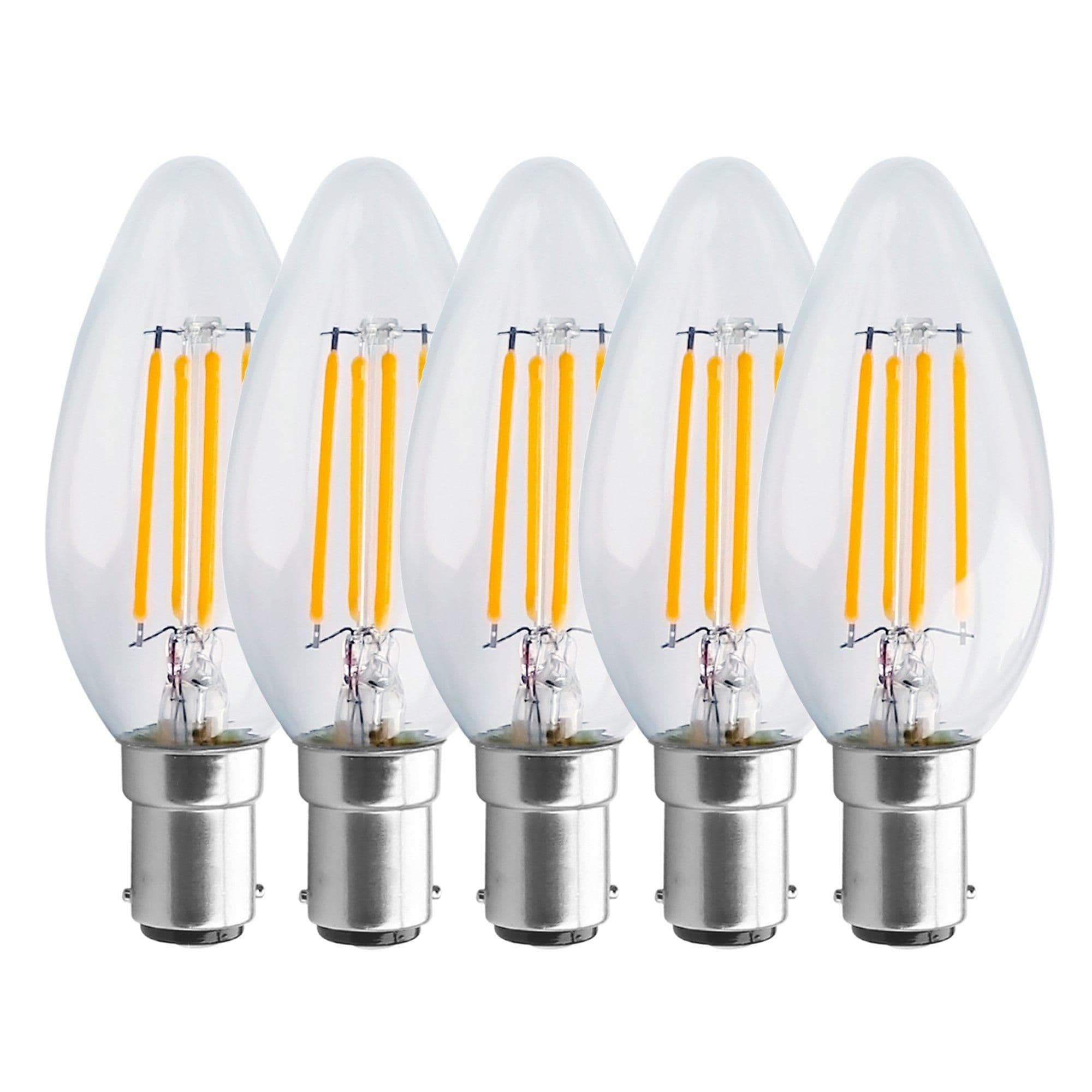4.5 Watts B15 SBC Small Bayonet LED Light Bulb Clear Candle Warm Dimmable Pack 5