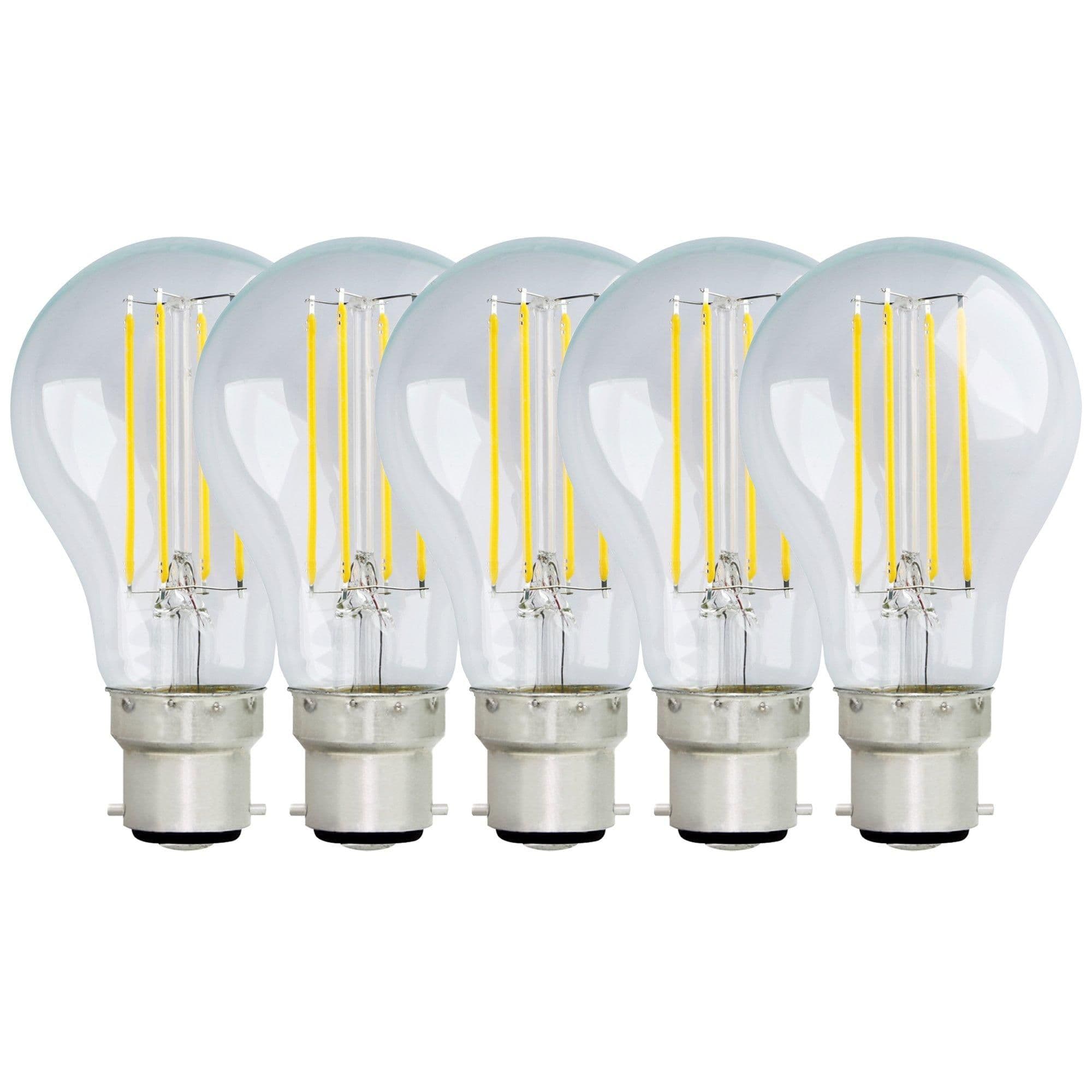 8 Watts GLS B22 BC Bayonet LED Light Bulb Clear Warm Dimmable Pack 5